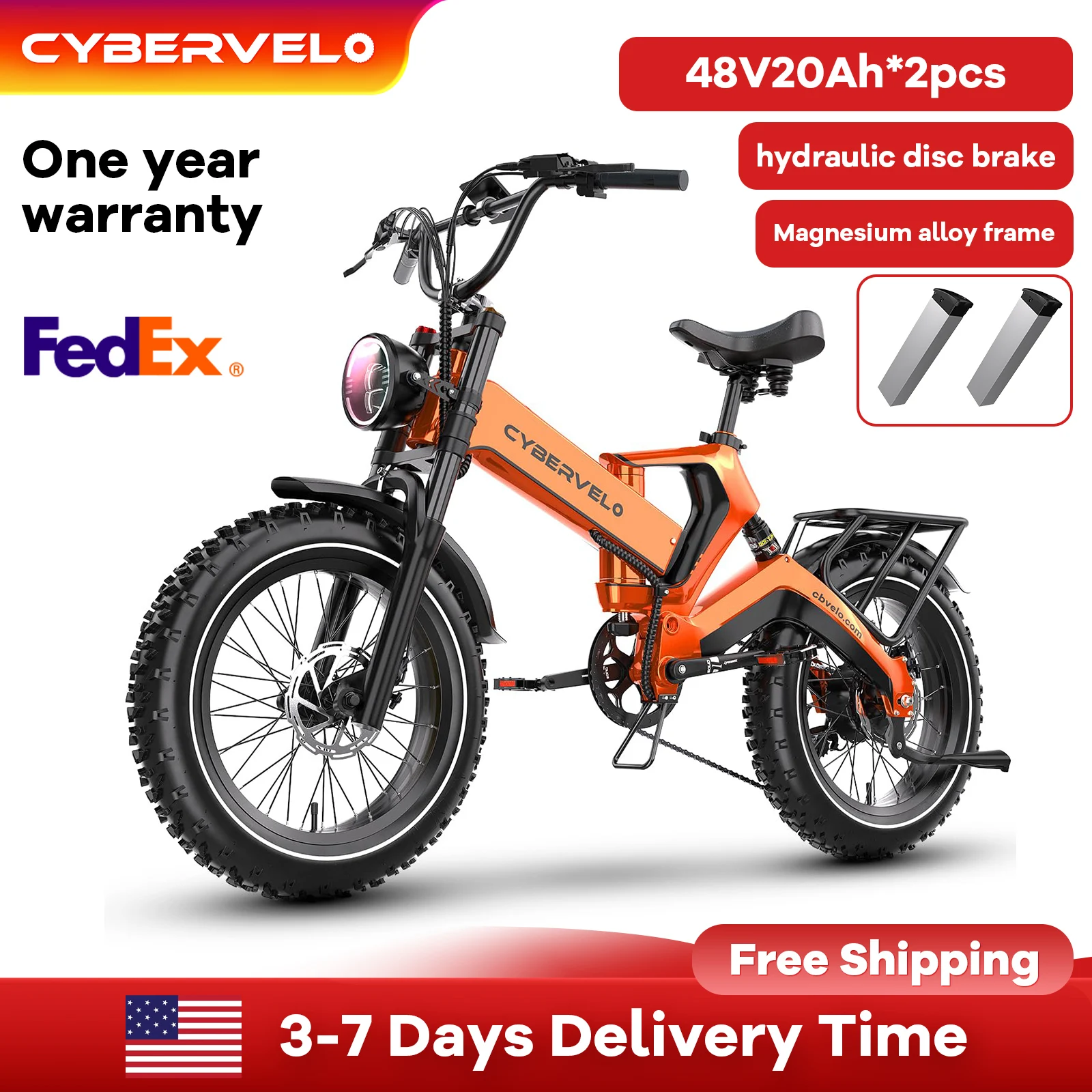 

Cybervelo EK6 20” Fat Tire 2000W Peak Luxury Foldable e-bike,Dual 20ah Removable Battery E Bicycle, 35MPH 100+Miles Adult Bike
