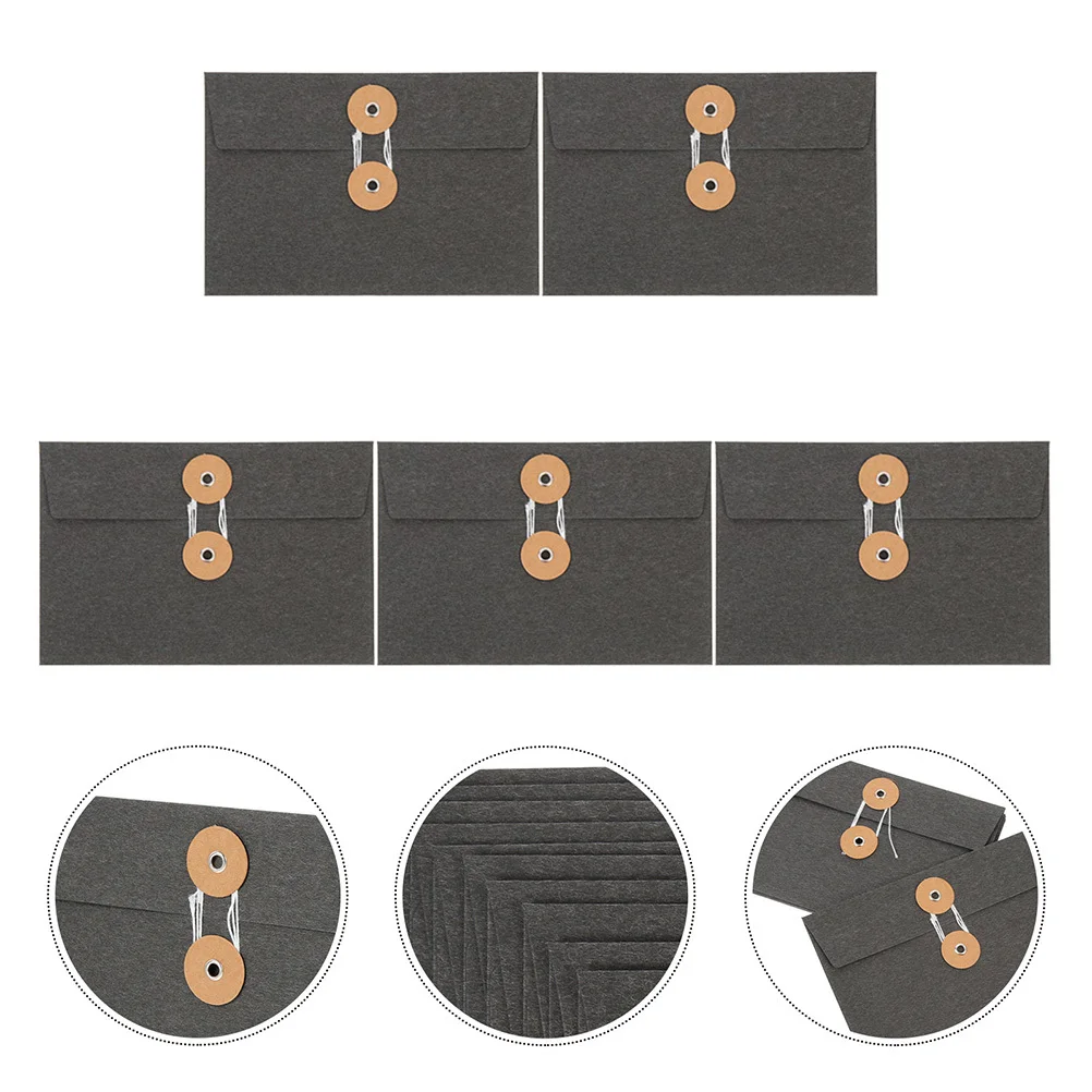 

5Pcs String-Tie Kraft Envelope Thickened File Bag Multifunctional Document Holder for Office School Travel Organization