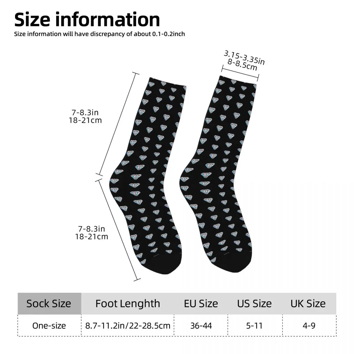 Diamond Socks Harajuku Sweat Absorbing Stockings All Season Long Socks Accessories for Unisex Gifts