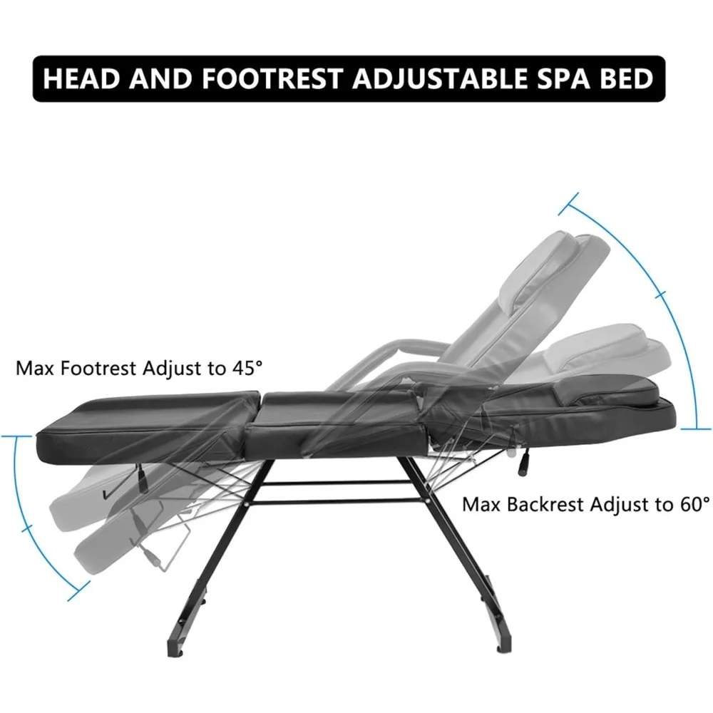 Multipurpose 3-Section Spa Massage Table with Hydraulic Stool, Tattoo Chair Esthetician Lash Bed with Removable Headrest, Bed