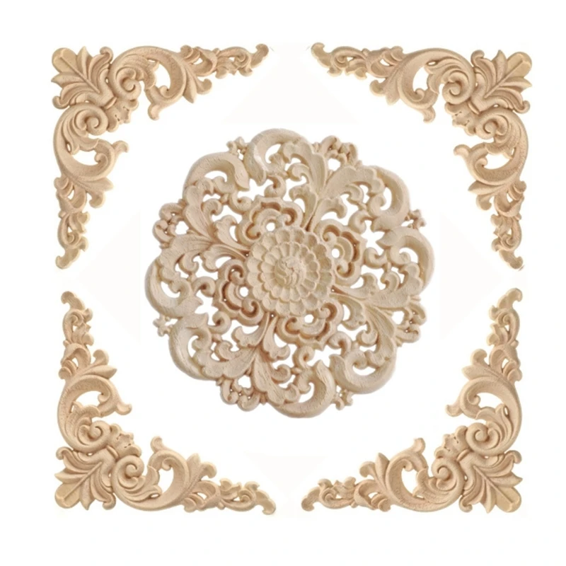 Artistic Floral Wood Carving Round Door Embellishment Easy Mounts European Inspired Wood Applique For Interior Wall best sale