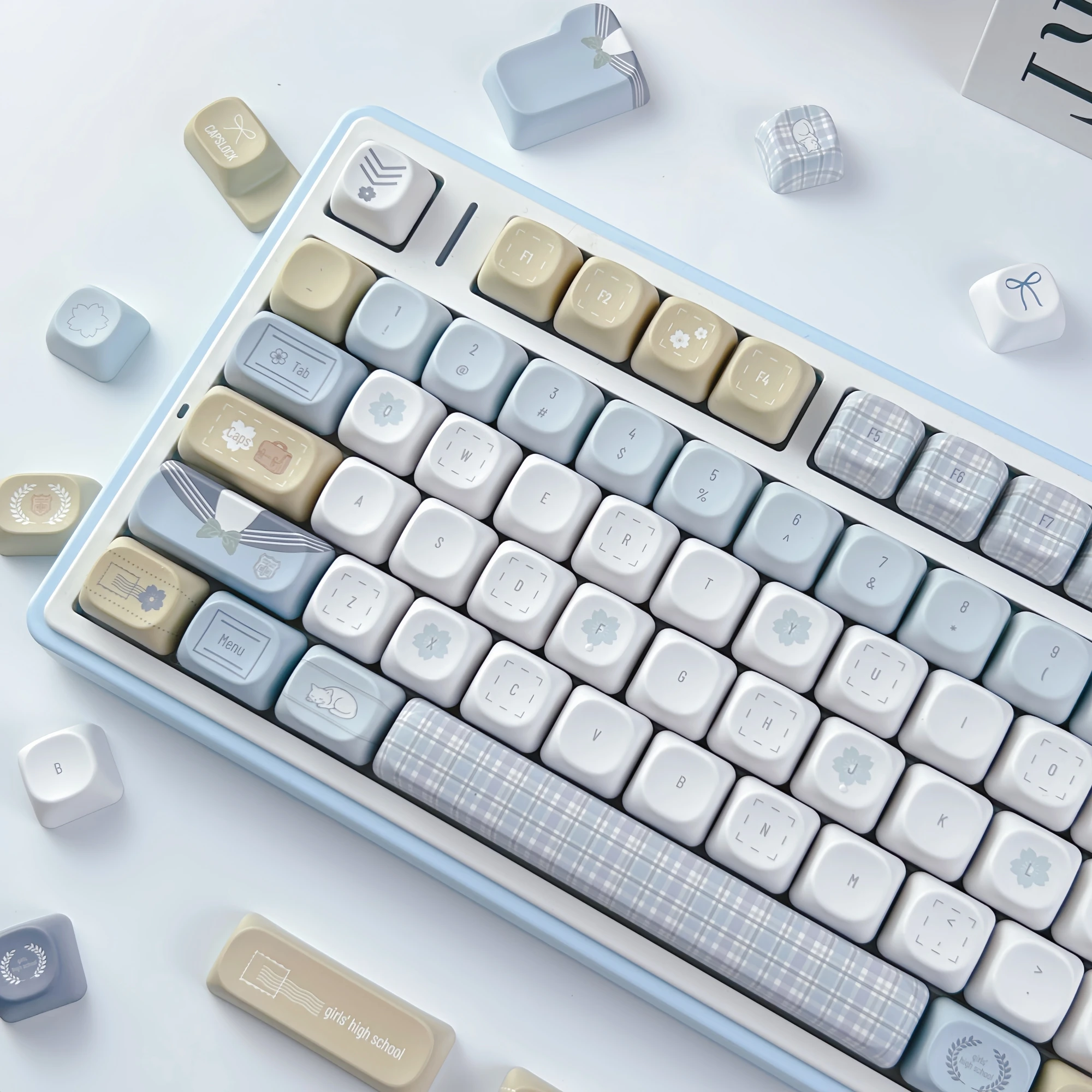 MAIMOOO School Uniform Aesthetic Keycaps MOA Profile Simple Blue Japanese JK Style PBT Custom Keycap for Mechanical Keyboard