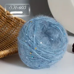 Fio Mohair para Crochê e Tricô, Lantejoulas de Seda Macio Quente, DIY, 50,00% Seda 50,00%, 1.760z, 1Pc