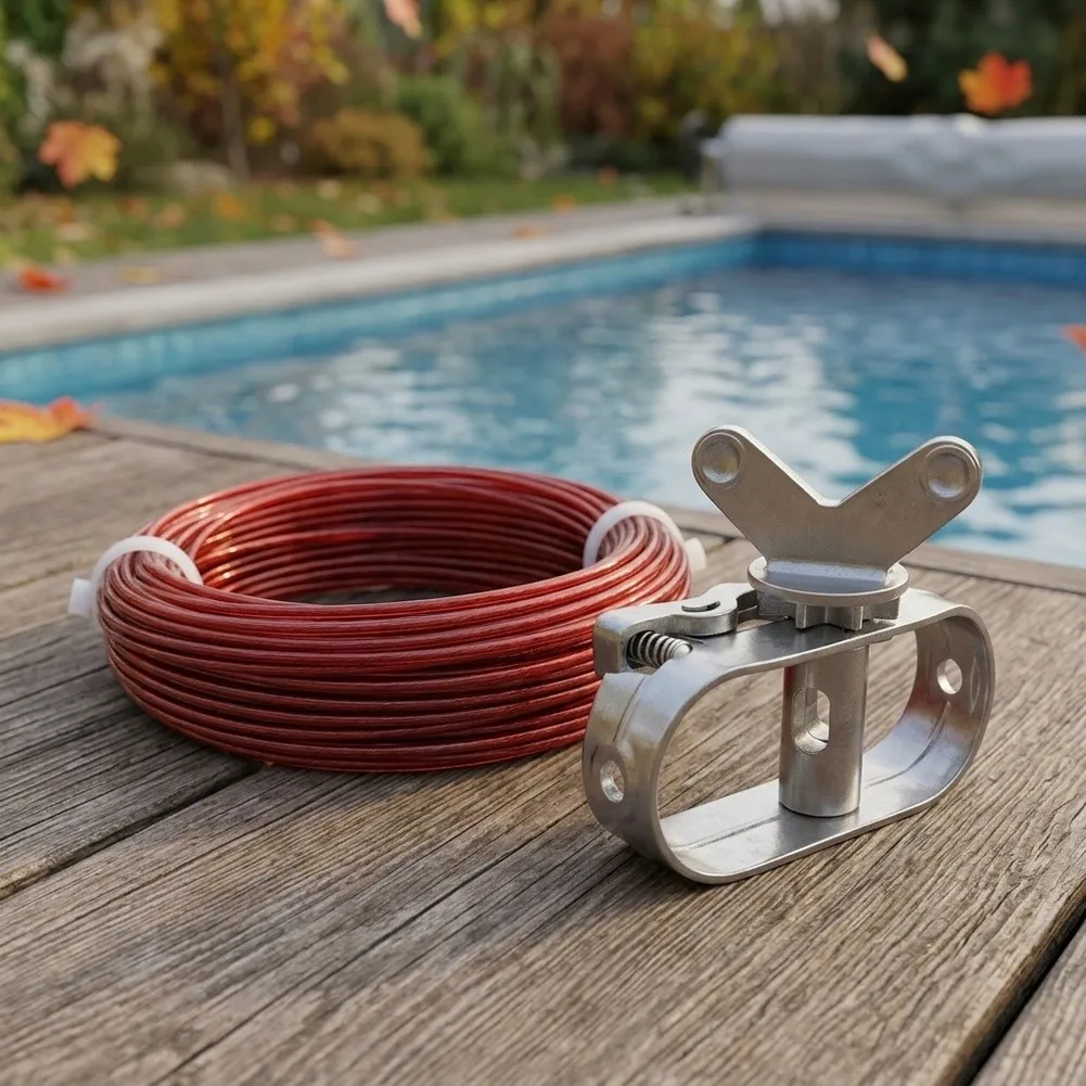 100ft or 150ft Pool Cover For Winch for kit with Spring Loaded Ratchet and Butterfly Hand Crank for Easy Operation