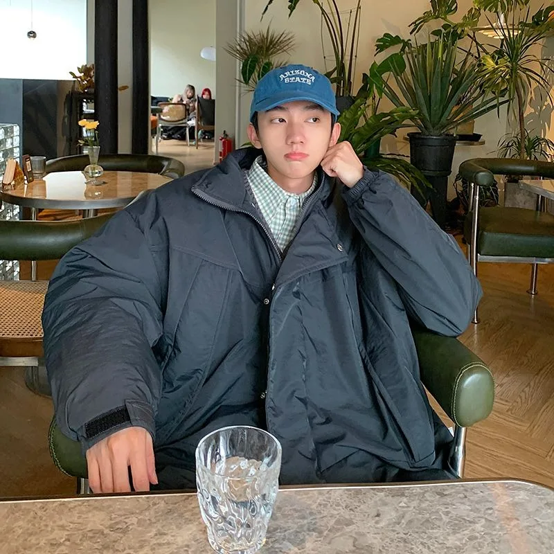 

Осенне-зимнее мужское хлопковое пальто большого размера, свободного кроя, с воротником-стойкой, в американском стиле, рабочая одежда, теплая верхняя одежда