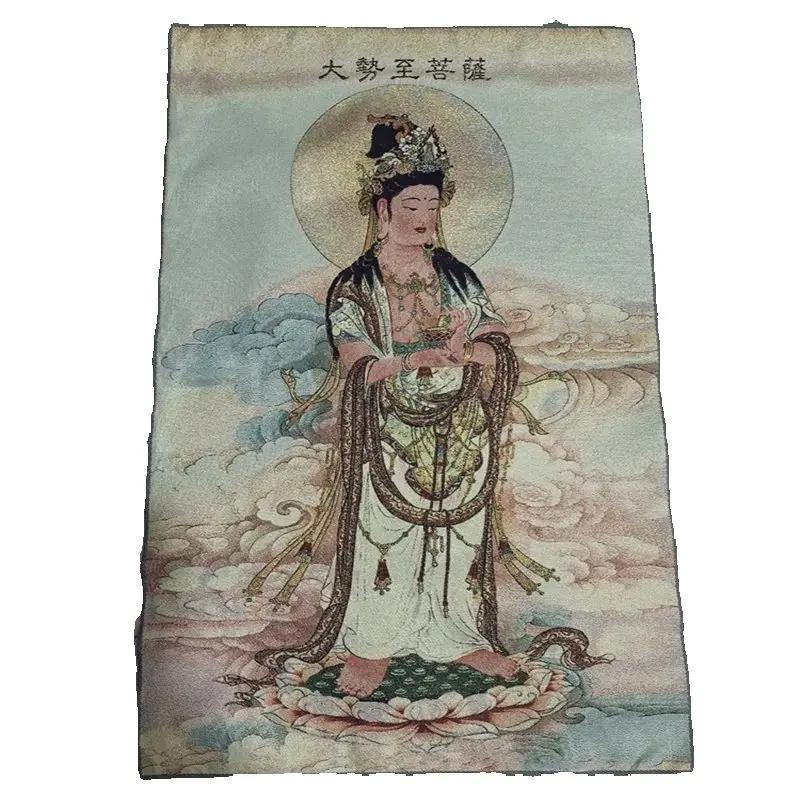 

Chinese Old Brocade Embroidery Tangka,Wall Painting Mahasthamaprapta, Bodhisattva Buddha Statue