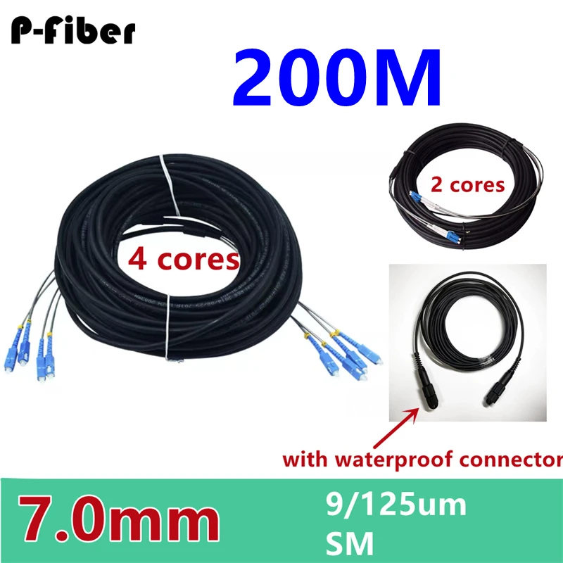 

outdoor patch cord 200m 2/4 cores 7.0mm 2C 4C CPRI LC SC FC APC SM DVI waterproof FTTH jumper optical fiber armored cable 2 core