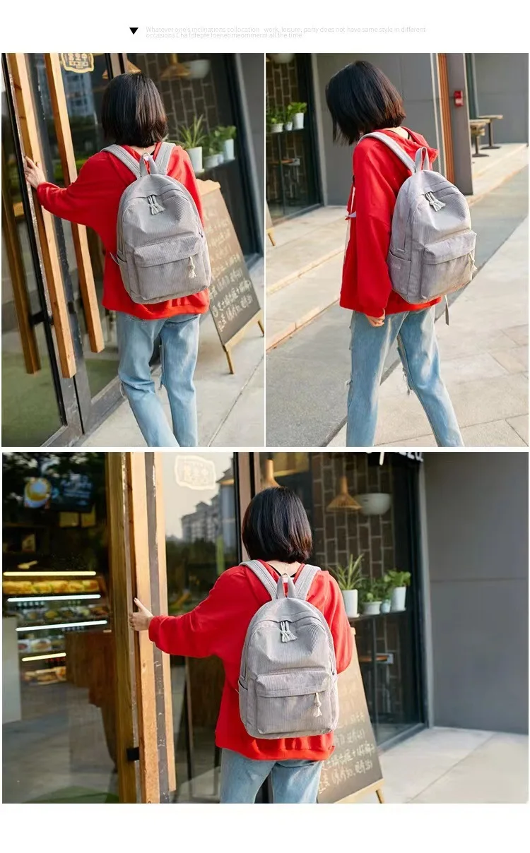 Cord-Rucksack, Academy Fashion Schultaschen für Mittelschule/Highschool und College, niedliche Quastendetail, vielseitige lässige Alltagstasche – Detail 6