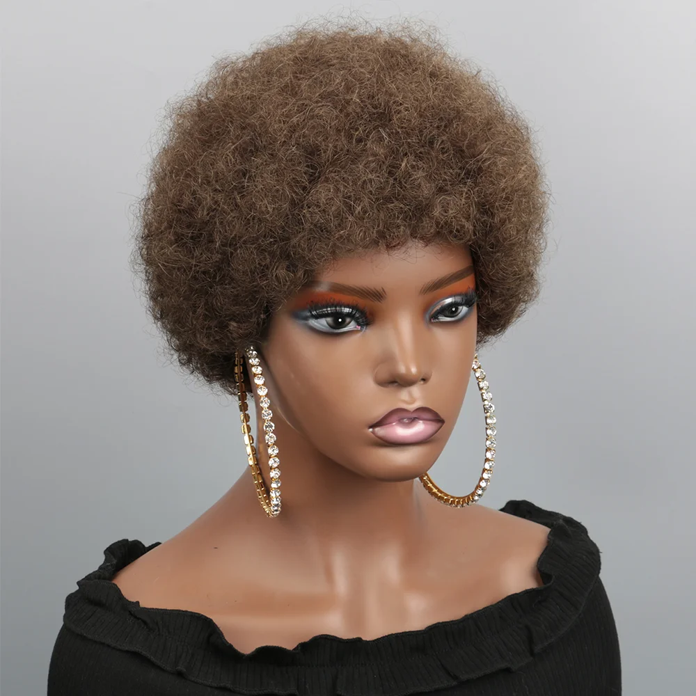 

Short Afro Kinky Curly Wigs for Black Women Chocolate Brown Kinky Curly Afro Wigs for African American Colored Pixie Cut Wigs