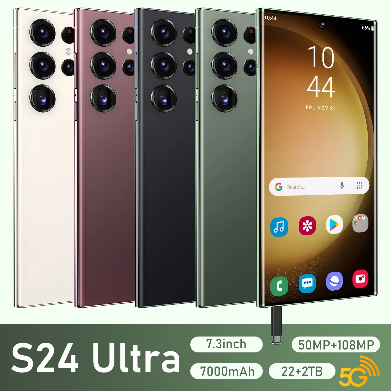 S24 Ultra Smart mobilephone 7000mAh Battery 50MP+108MP Camera 22GB +2TB Expandable Face Recognition Unlockmobilephone