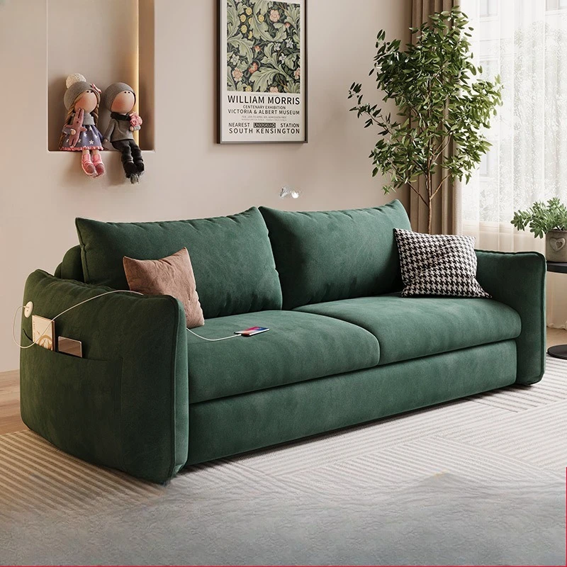 

Frosted cloth sofa bed dual-purpose simple telescopic storage living room push-pull foldable