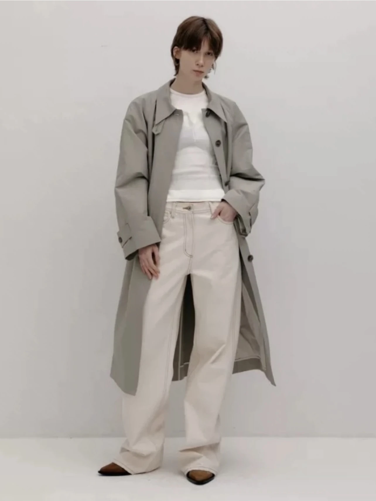 High Waist Straight Leg Loose Fit Pure Color Denim Jeans Candy Miss FRVEN R Blogger Slimming High Waist Straight Tube Jeans