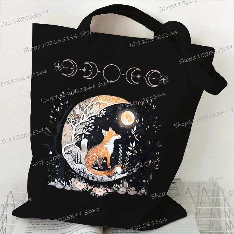 Fox Oil Painting Series Shoulder Bag Vintage Aesthetics Animal Women Tote Bag Students Fashion Cartoon Storage Books Canvas Bag