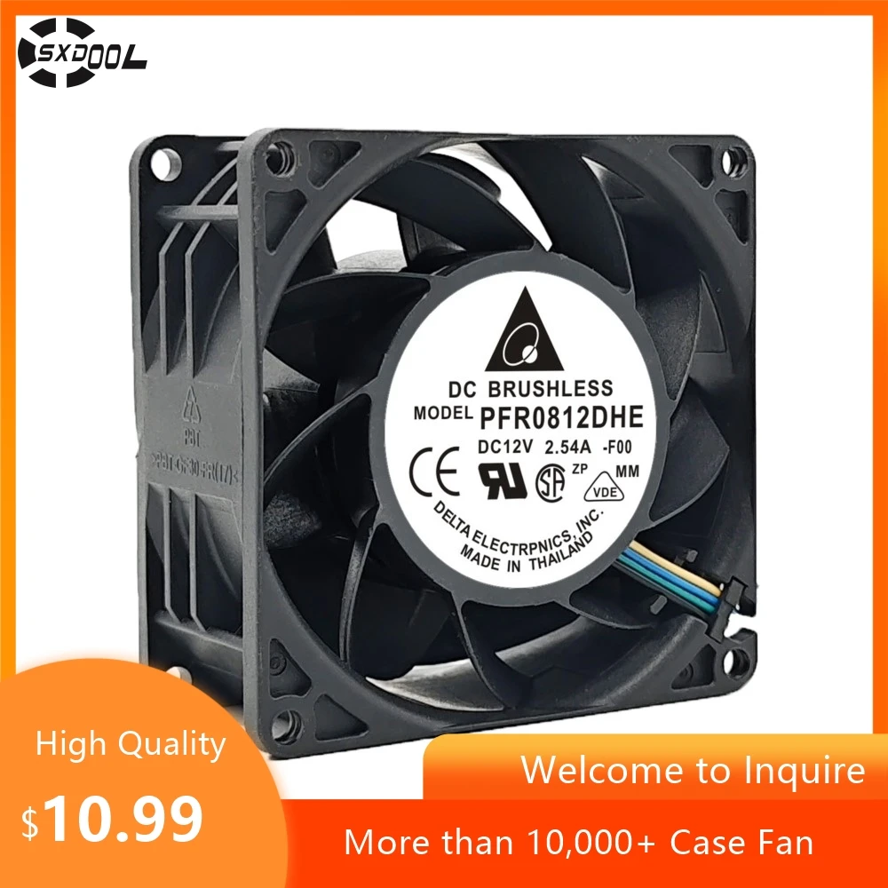 for Delta PFR0812DHE 80mm X 38mm Powerful Fan: 12V, 2.54A, High Airflow, PWM Server Cooling