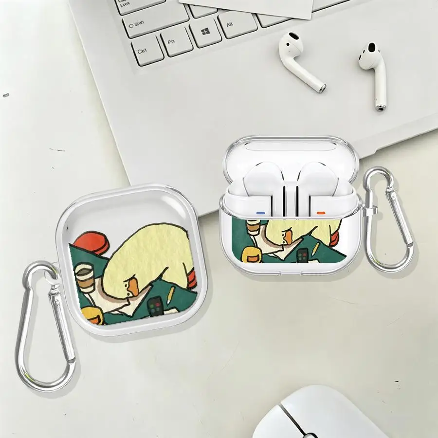 Case For Samsung Galaxy Buds 2 3Pro 2Pro 4 Pro 4Pro Live 3 FE Clear Earphone Cases Cover With Hook Yellow Duckling