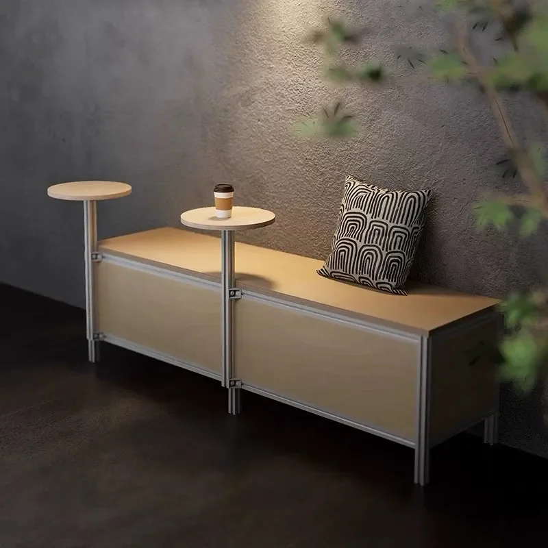 Marine Grade Aluminum Profile Bench Birch Wood Locker Booth Dual Purpose Table for Coffee Shop Restaurant Milk Tea Store