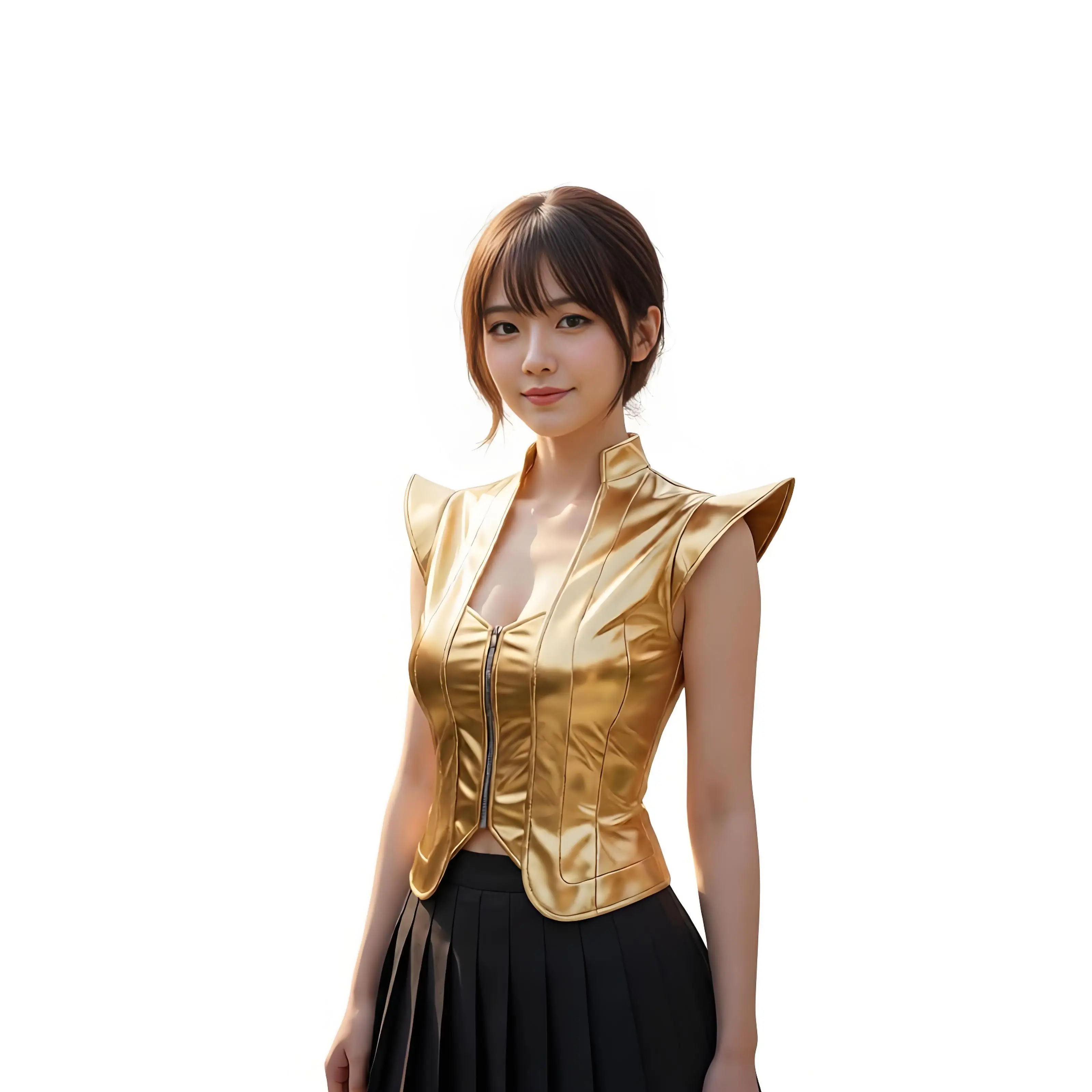 Women Victorian Gothic Metallic Vest Steampunk Waistcoat Cap Sleeve Zipper Front Crop Top for Carnival Music Festival Jazz Dance
