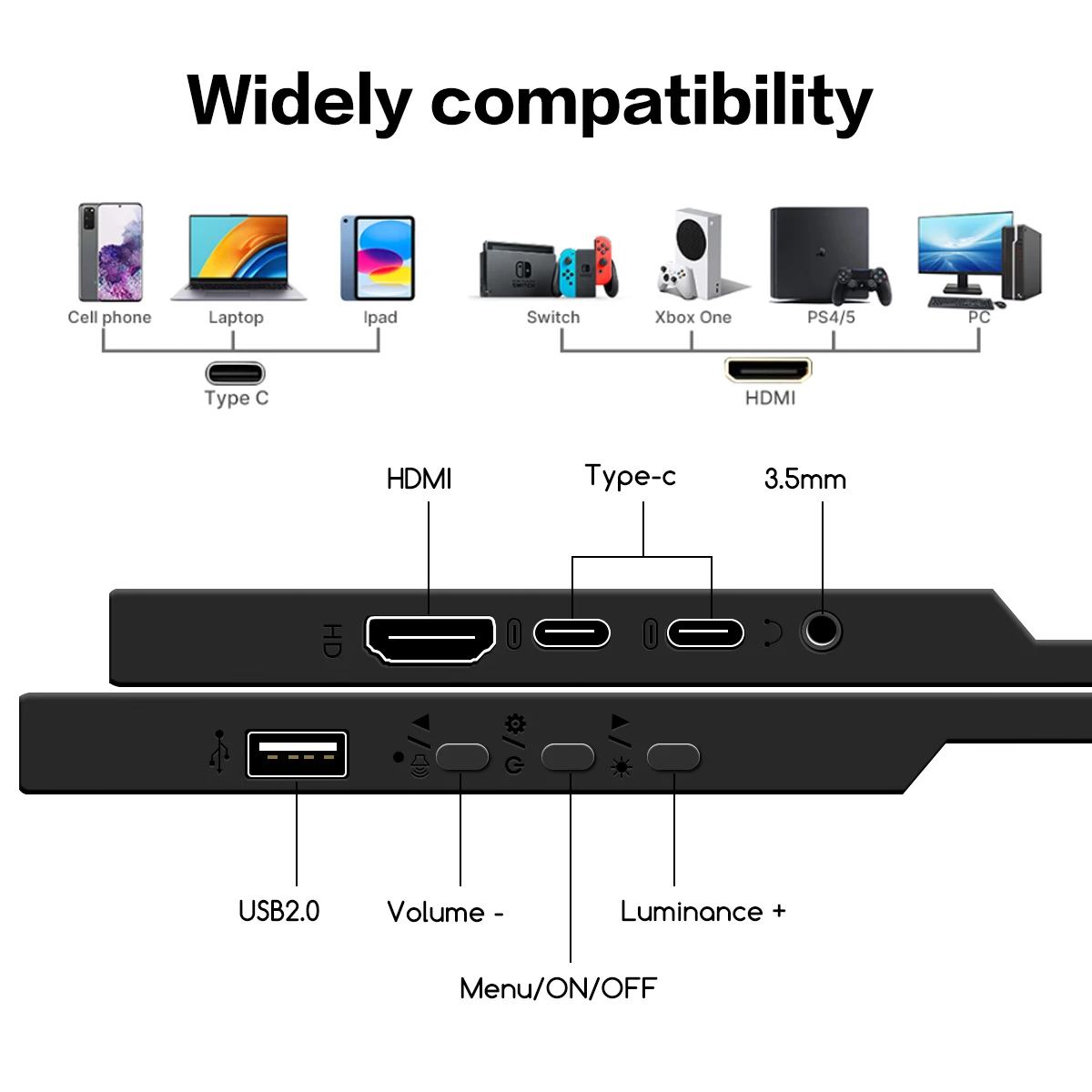 노트북 스위치 XBOX PS4 용 터치 휴대용 모니터, IPS 16:10 USB-C, HDMI 호환 LCD 세컨드 디스플레이 게이밍, 14 인치, 1920x1200P