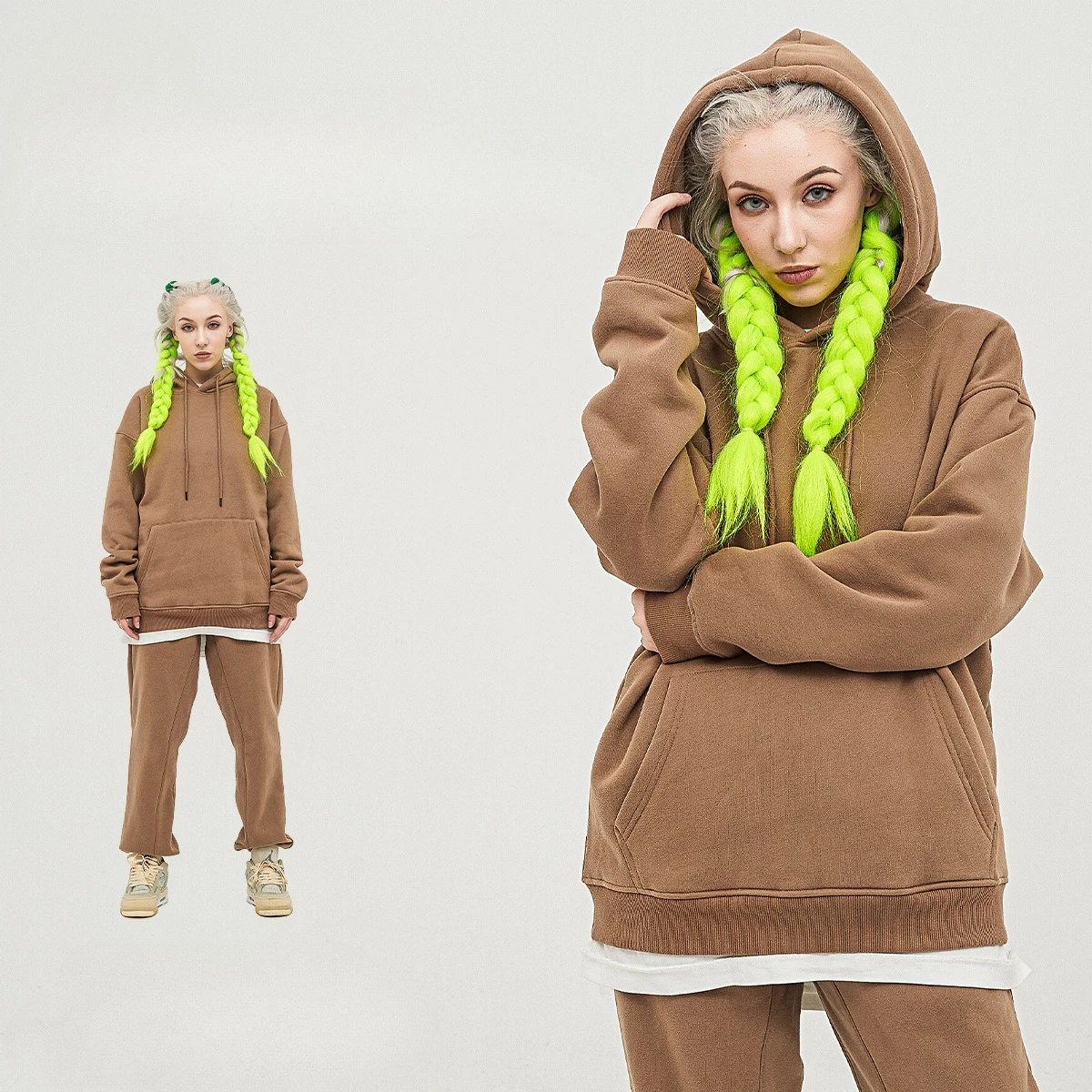 LIinar 2026 Fall  Hooded Pullover Jacket Sports Set for Women Fleece-Lined and Thickened Casual Sweatshirt Two-Piece Set