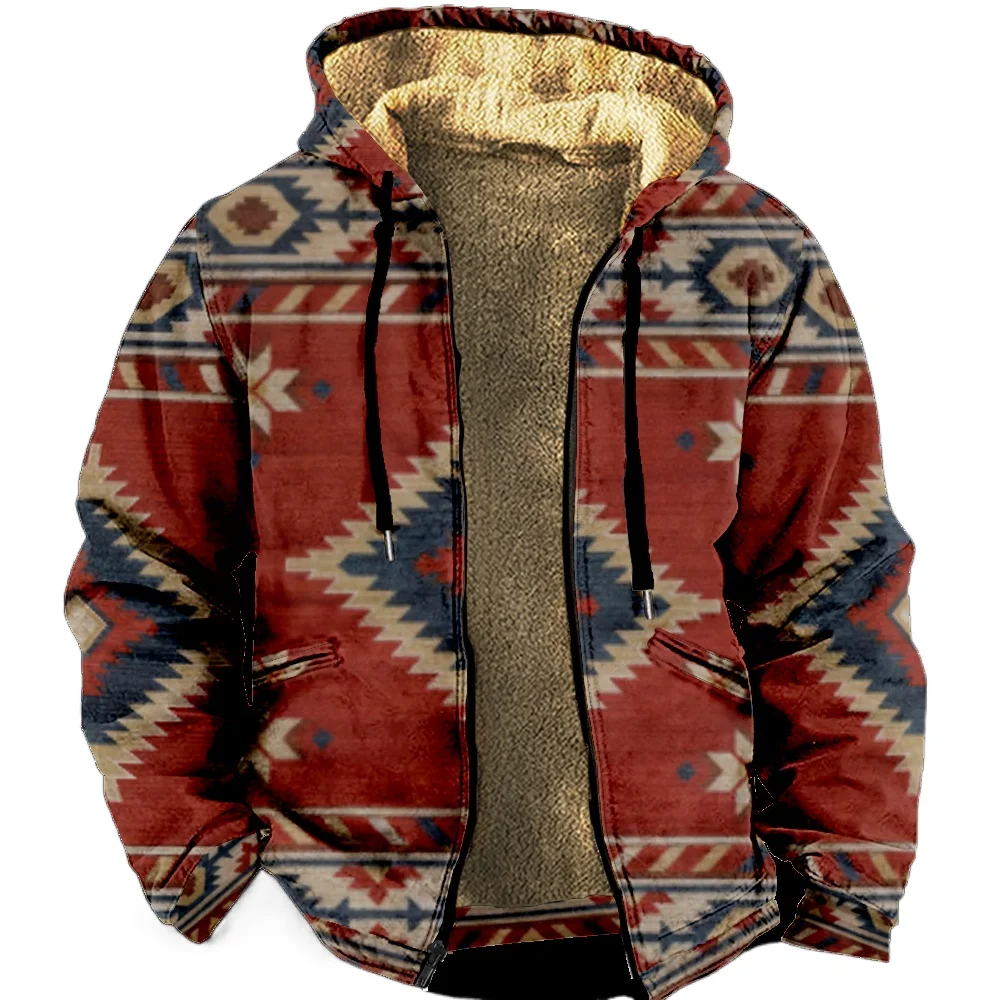 Zipper Hoodies for Men Casual Bohemian Design Carpet Pattern Winter Coat Long Sleeve Sweatshirt Casual Hooded Jacket