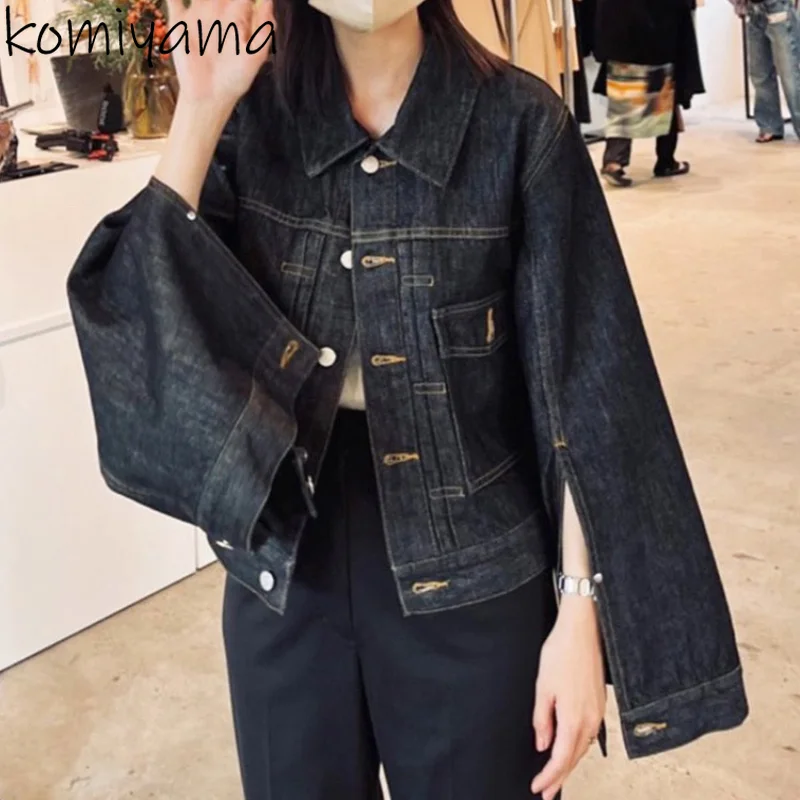 

Lapel Flare Sleeve Coats Loose Casual Jean Jackets Japan Denim Jacket Women 2024 Spring Spring Single Breasted Chamarras