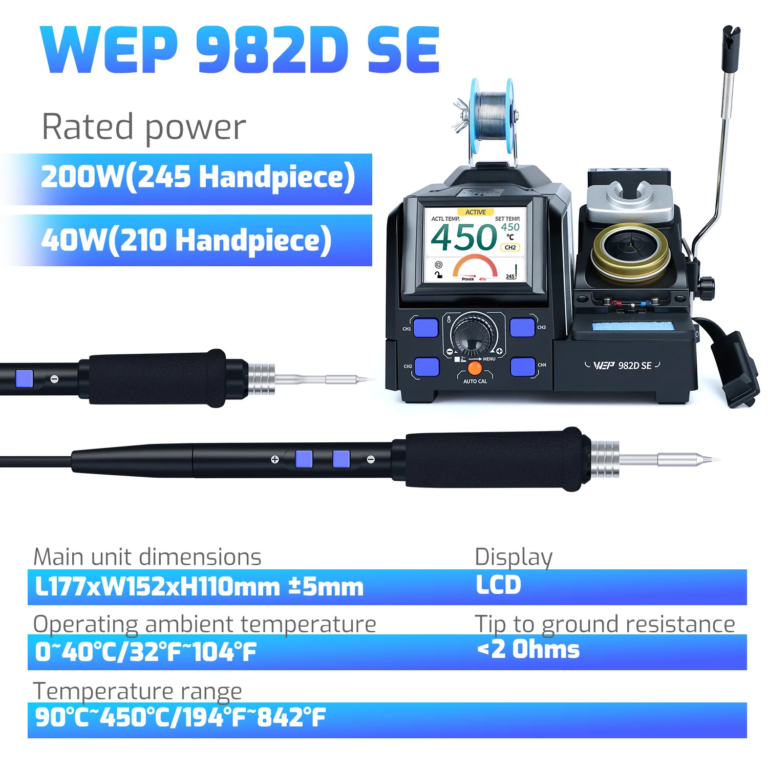 สถานีบัดกรีความแม่นยำ WEP 200W รุ่น C245 C210 ชุดหัวแร้งบัดกรีไฟฟ้าแบบทำความร้อนเร็ว พร้อมเครื่องมือดูดตะกั่วสำหรับโทรศัพท์ รุ่น 982D SE