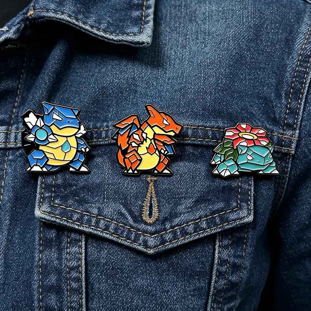 3Pcs Geometric Cutout Monster Creature Enamel Pin Set Cartoon Character Metal Lapel Brooches for Backpacks Decorative Badges
