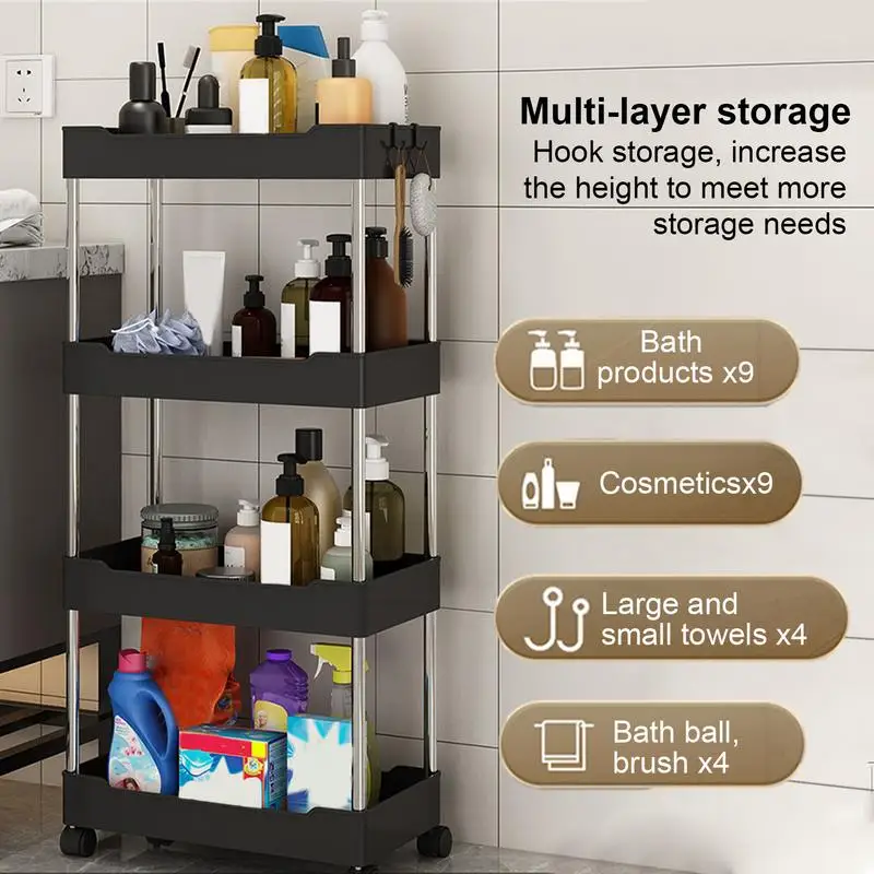 Storage Organizer With Wheels 3/4 Tier Organizer Utility Cart With Wheels Hollow Design Storage Shelves For Kitchen Work Area