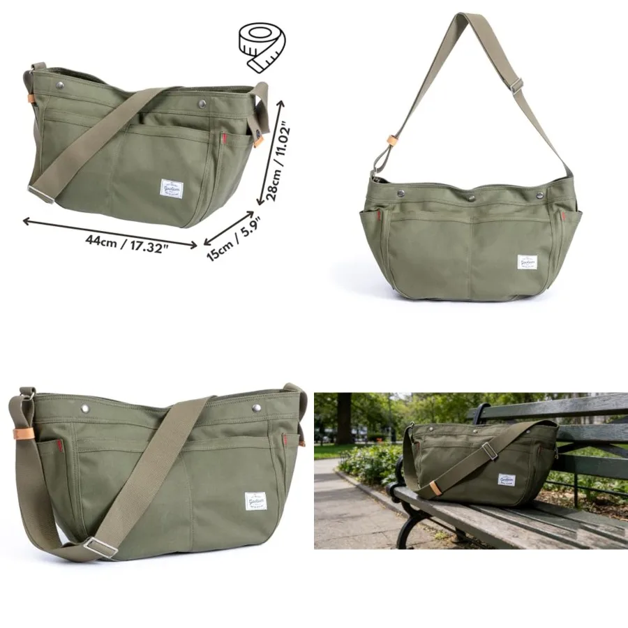 

GOOTIUM Canvas Crescent Bag, Hobo Crossbody Bag for Men and Women, Durable Casual Shoulder Messenger Bag with Contrast Lining