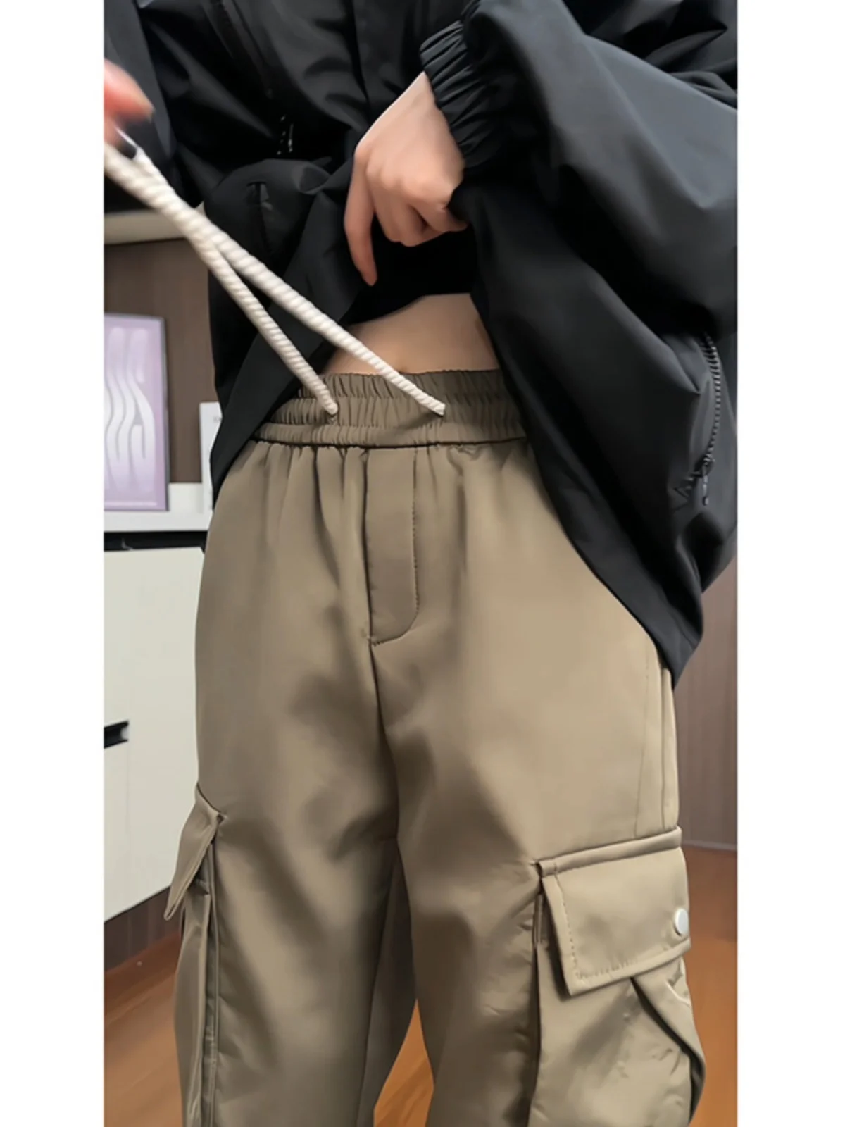 

Водонепроницаемые брюки с флисовой подкладкой для мужчин, увеличенный размер, рабочие брюки, осенне-зимние модные прямые повседневные брюки