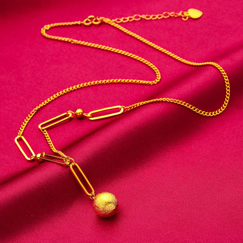 

24K Gold Brushed Bead Women's Necklace, AU999 Pure - Trendy Brushed Style, Bead Texture + Refraction, Neck Luxury Accent