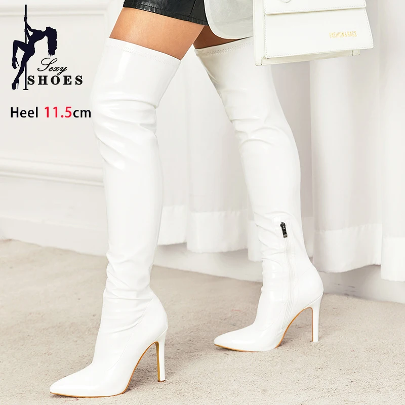 Sexy Thigh Boots Women Spring Autumn Red Shoes T Show Club Party Pointy Stiletto Heels Over The Knee Elastic Leather Boots Femme