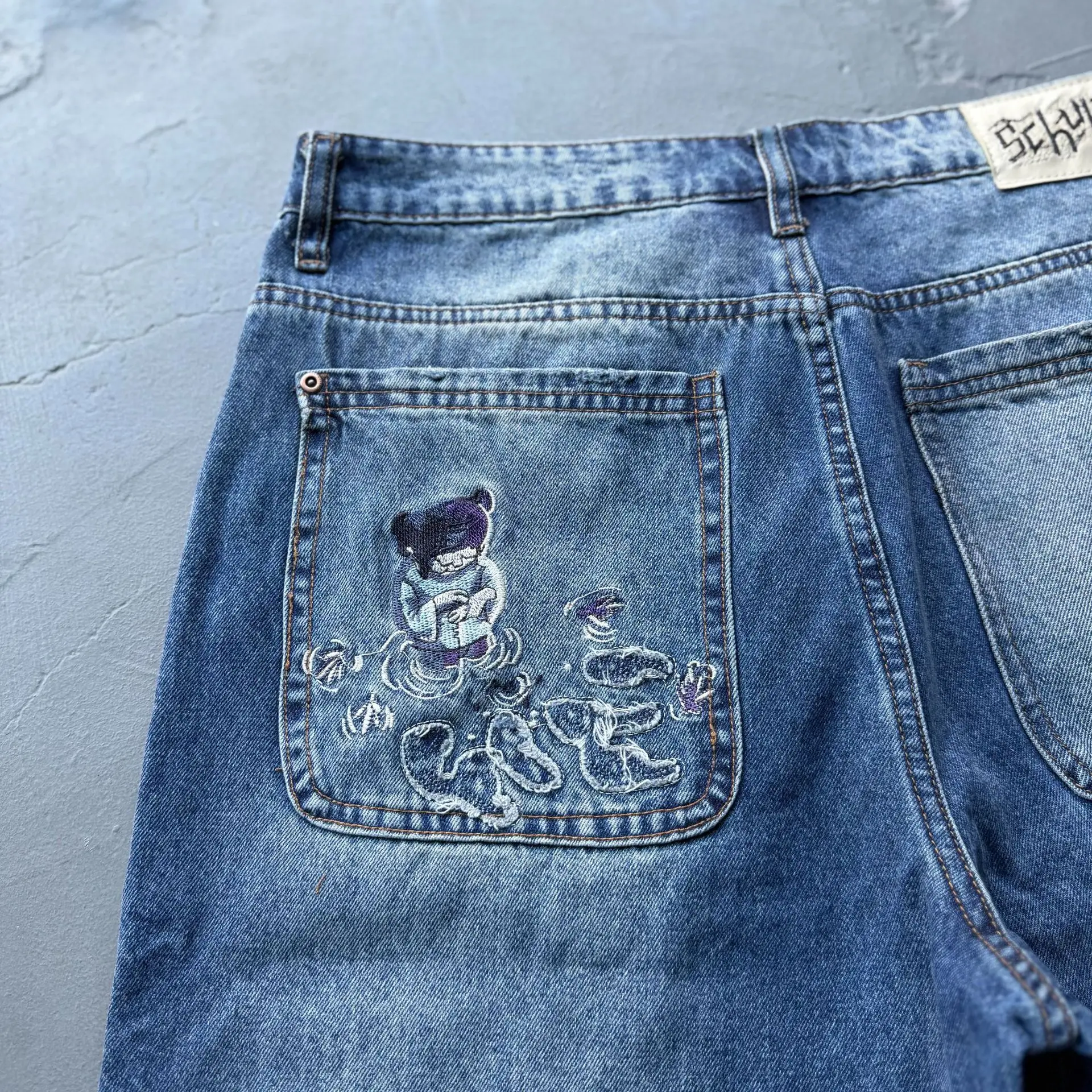 Derschutze 2026 New Fashion Street Heavy-Duty Embroidered Straight-Leg Jeans Men's Trendy Pants