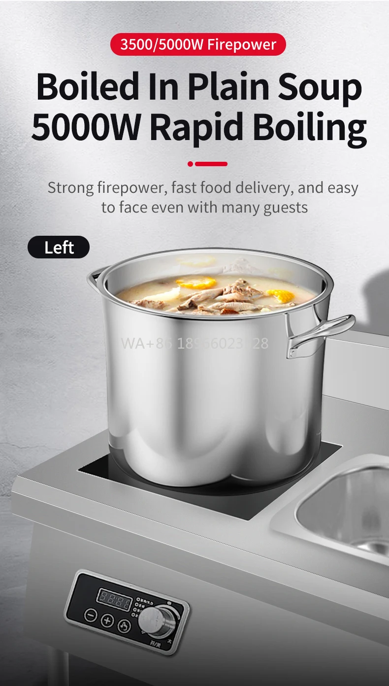 

Induction Wok Station Cooker Flat Sink Double Wide High Power 2 Burner Commercial Kitchen Equipment Concave Furnace