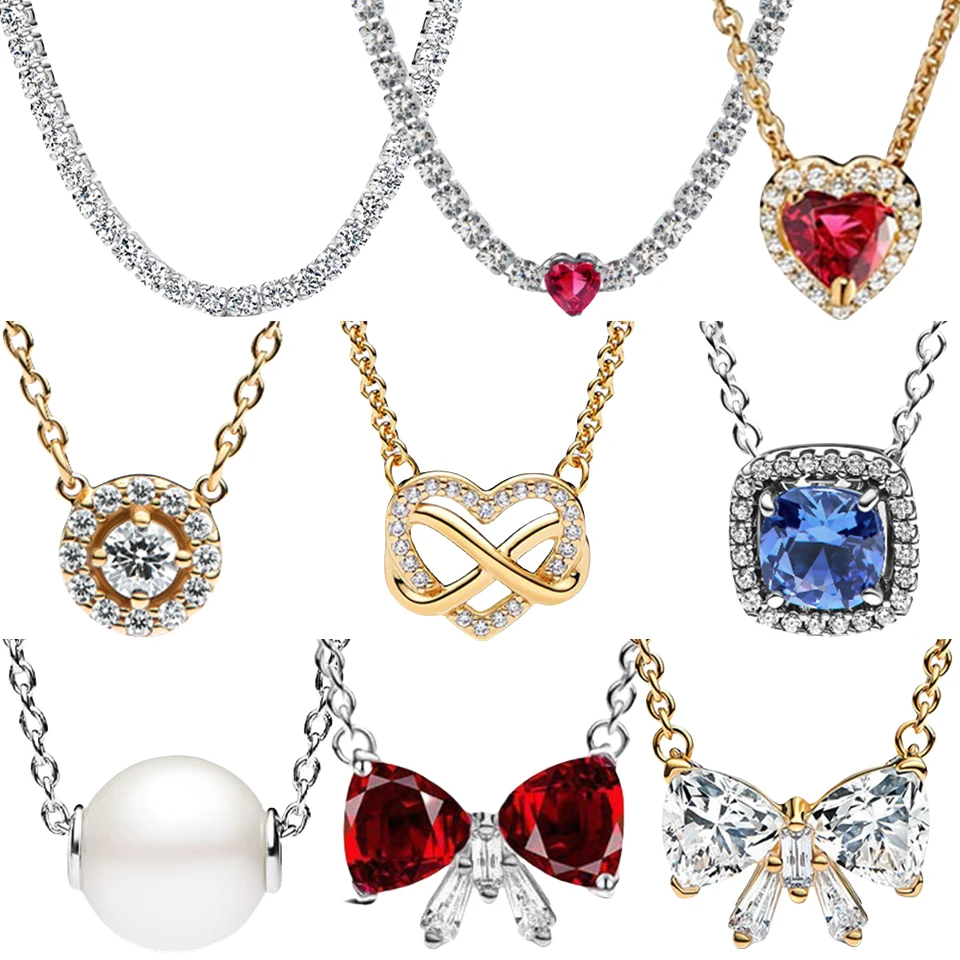 Новое серебро 925 пробы Дисней Вечная Любовь Сердце Жемчуг Метеор Минни Лук Ожерелье Подруга Изысканный Фестиваль DIY Очаровательные Ювелирные Изделия Подарок