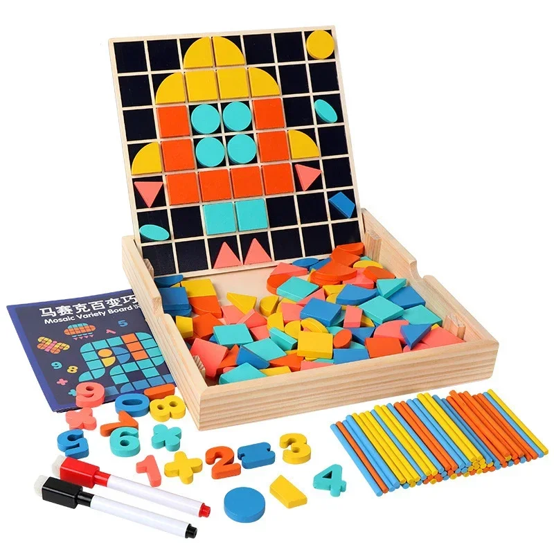 Puzzle Multifunctional Drawing Board Magnetic Games Multi-function Learning Box Educational Wooden Toys Give Gifts 