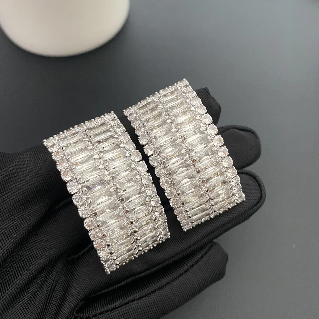 

Fashion Europe Designer Brand Crystal Rectangular Full Diamond Ear Clip Earring Women Fancy Jewelry Trend