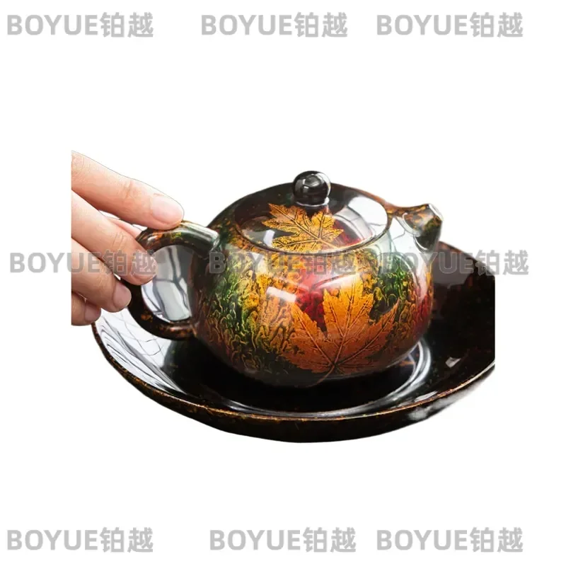 Handmade Lacquer Xishi Teapot Purple Clay Maple Leaf Design High End Brewing Pot Exquisite Gift for Personal Use Traditional