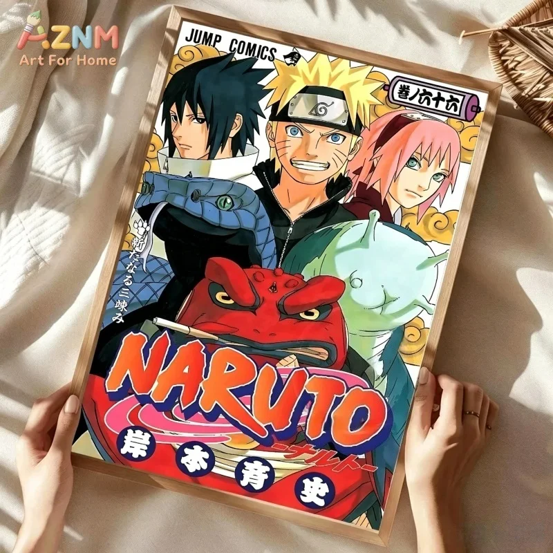 AZNM Naruto Manga Cover Canvas Painting Uzumaki Naruto Gaara Kakashi Anime Wall Art Poster Home Bedroom Decor Canvas Print Gift