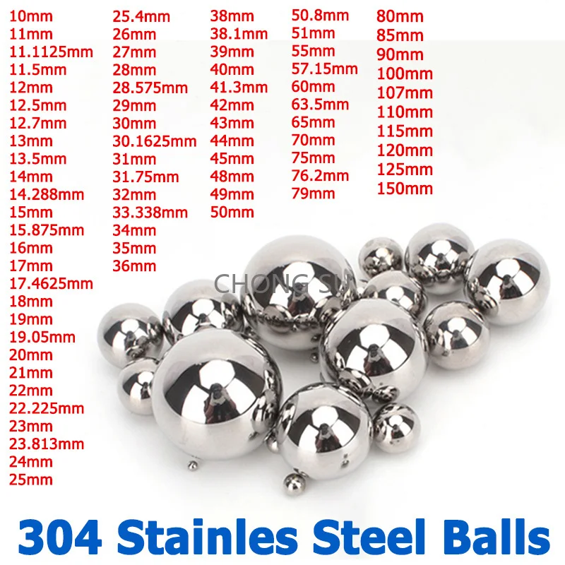 

1-10pcs Solid Ball 304 Stainless Steel Balls 11/12/12.5/12.7/13/14/14.288/15/16/17/18/19/20/31/38/43/51.75~125mm Dia 10-150mm