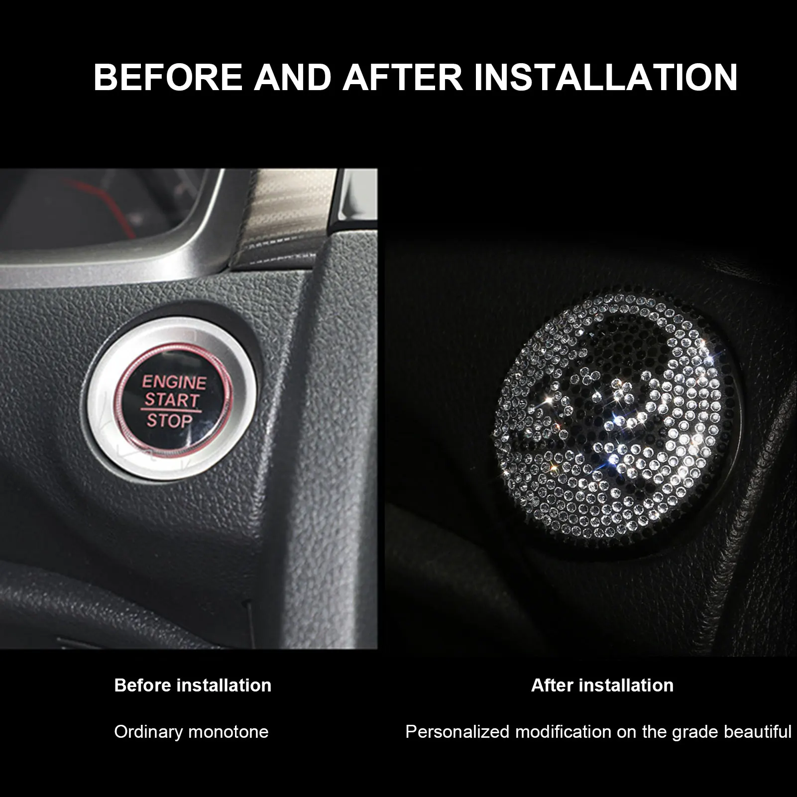 Car Engine Start Stop Button Cover Car Push Start Button Cover Crystal Rhinestone Auto Startup Button Protective Shell Glitter