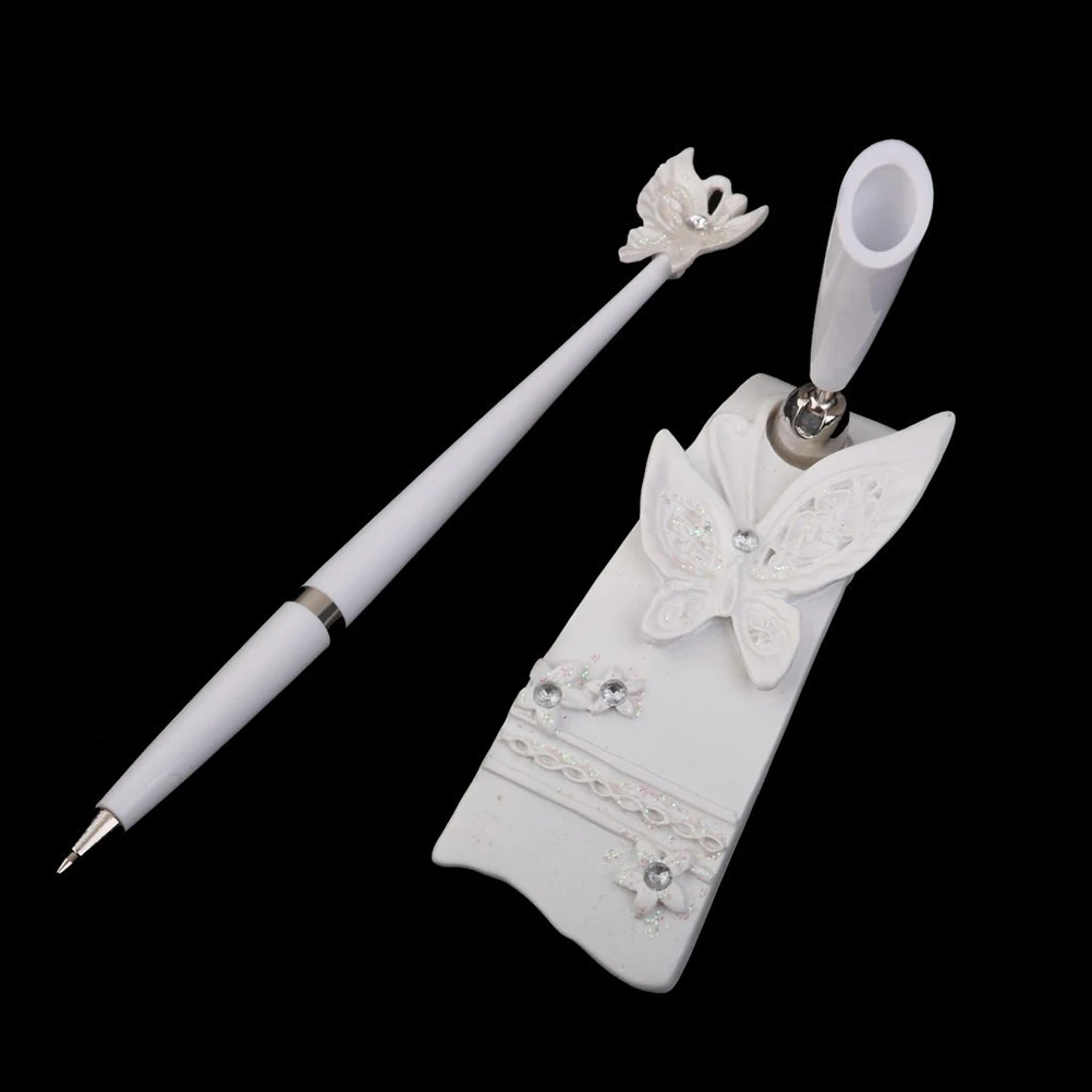 

White Rhinestone Holder Wedding Elegant Wedding Bridal Signing Guest Book Guest Signing Pen With Holder Book Pen