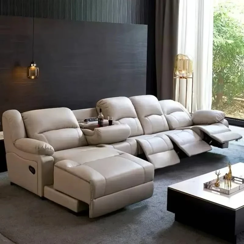 

Beige Leather Electric Sofa Strong Armrest Design Apartments Lazy Recliner Sofa Luxury Oversized Divano Tecnologico Furniture
