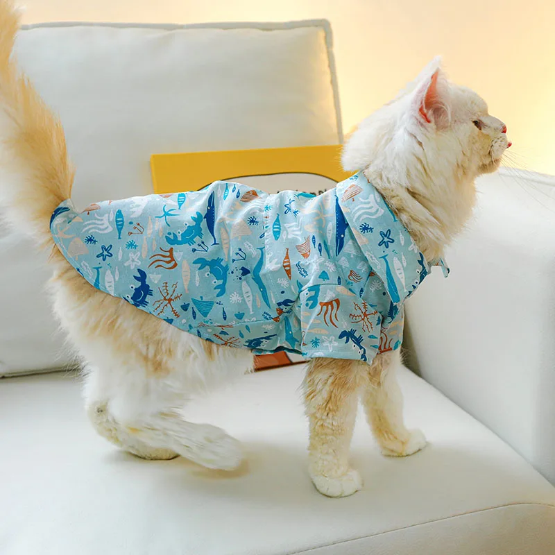 

Summer New Pet Cool Shirt Printed with Blue Ocean Polyester Material Thin Breathable Pet Clothing Accessories Dog Cat Apparel