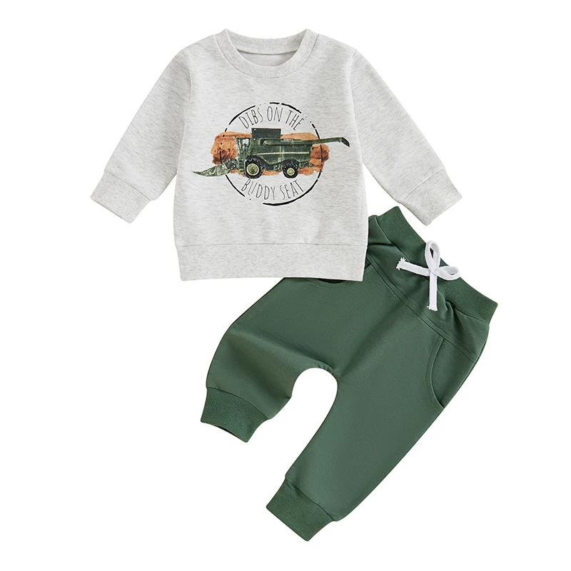 Toddler Baby Boy Farm Outfits Tractor Print Sweatshirt Elastic Waist Jogger Pants Set 2Pcs Country Fall Winter Clothes