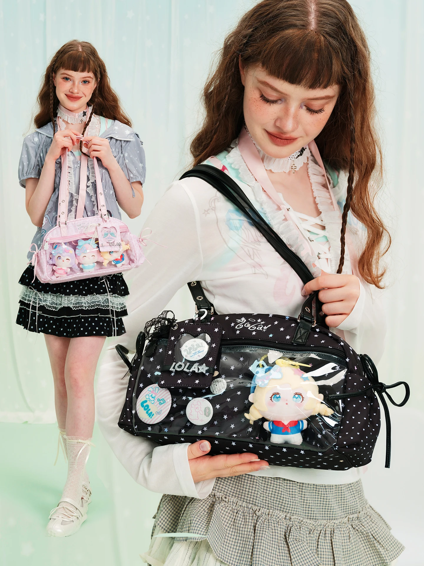 

Design Angel Star Boston Bag Ribbon Underarm Single Shoulder Sweet Cool Tote Bag Soft Dig Bag Zipper Closure Bucket Shape