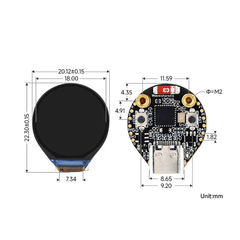 ESP32-C3 Плата разработки Iot Встроенный 0,71-дюймовый интерфейс SPI ЖК-экран 160X160 пикселей Демо-плата Круглая ЖК-дисплей приборной панели