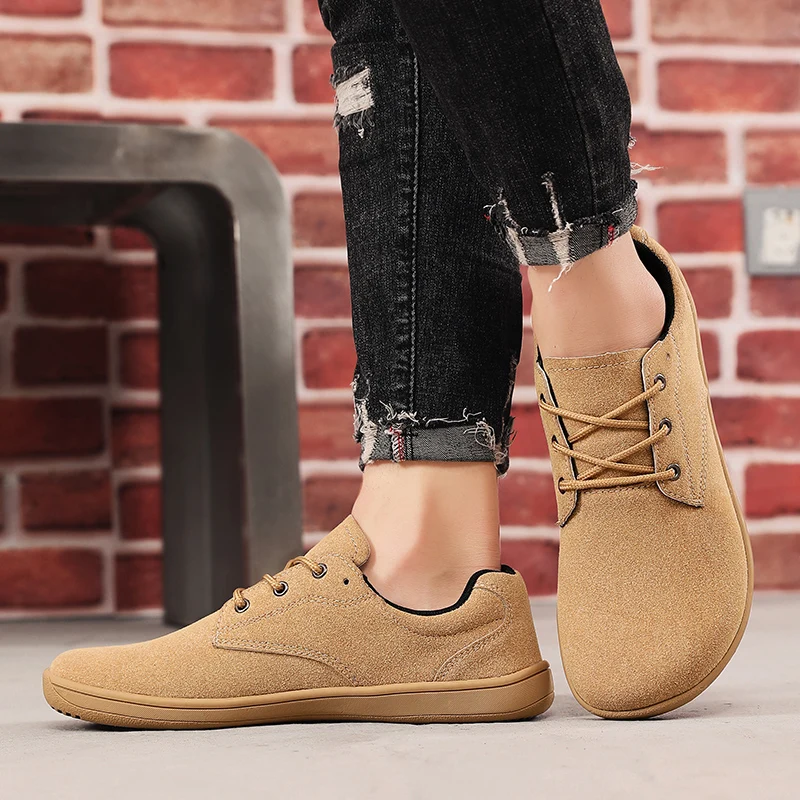 

New Men'S Fashionable Wide Toe Barefoot Shoes Comfortable Flip Leather Casual Shoes Wear-Resistant And Anti Slip Sports Shoes