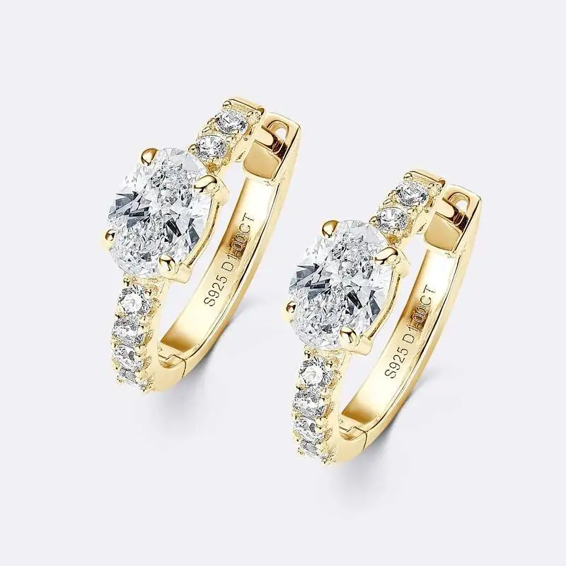 GRA Certified Oval Moissanite Hoop Earrings For Women 925 Sterling Silver Huggie Earring Girl's Jewelry Gifts Oorbellen