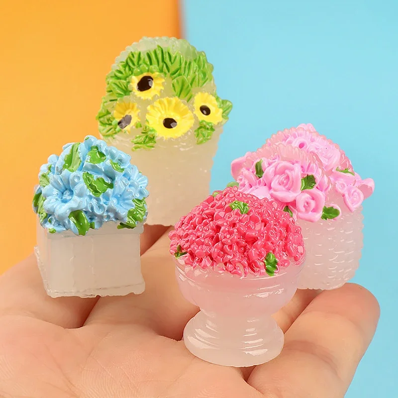 3D Resin Luminous Potted Flower Diy Dollhouse Figures Flatback Kawaii Crafts Materials Supplies Scrapbook Decoden Miniature DIY